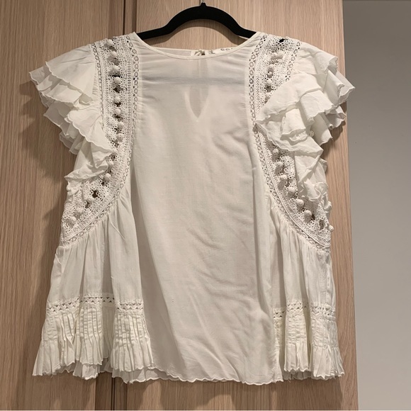 Sea New York Tops - Sea New York White Pleated Ruffle Sleeve Blouse - 8